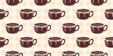 Sıcak ve lezzetli içeceklerle dolu bardaklar. Çikolata, kahve, kakao ve kremalı fincanlar çizilmiş. Karalama kış mevsimlik elementleri beyaza izole edilmiş tasarım için. Samimi El çizimi. Desen Tasarım İllüstrasyonu.