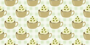 Sıcak ve lezzetli içeceklerle dolu bardaklar. Çikolata, kahve, kakao ve kremalı fincanlar çizilmiş. Karalama kış mevsimlik elementleri beyaza izole edilmiş tasarım için. Samimi El çizimi. Desen Tasarım İllüstrasyonu.