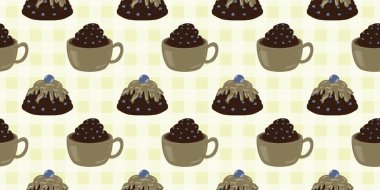 Sıcak ve lezzetli içeceklerle dolu bardaklar. Çikolata, kahve, kakao ve kremalı fincanlar çizilmiş. Karalama kış mevsimlik elementleri beyaza izole edilmiş tasarım için. Samimi El çizimi. Desen Tasarım İllüstrasyonu.