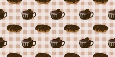 Sıcak ve lezzetli içeceklerle dolu bardaklar. Çikolata, kahve, kakao ve kremalı fincanlar çizilmiş. Karalama kış mevsimlik elementleri beyaza izole edilmiş tasarım için. Samimi El çizimi. Desen Tasarım İllüstrasyonu.