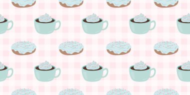 Sıcak ve lezzetli içeceklerle dolu bardaklar. Çikolata, kahve, kakao ve kremalı fincanlar çizilmiş. Karalama kış mevsimlik elementleri beyaza izole edilmiş tasarım için. Samimi El çizimi. Desen Tasarım İllüstrasyonu.