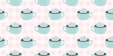 Sıcak ve lezzetli içeceklerle dolu bardaklar. Çikolata, kahve, kakao ve kremalı fincanlar çizilmiş. Karalama kış mevsimlik elementleri beyaza izole edilmiş tasarım için. Samimi El çizimi. Desen Tasarım İllüstrasyonu.