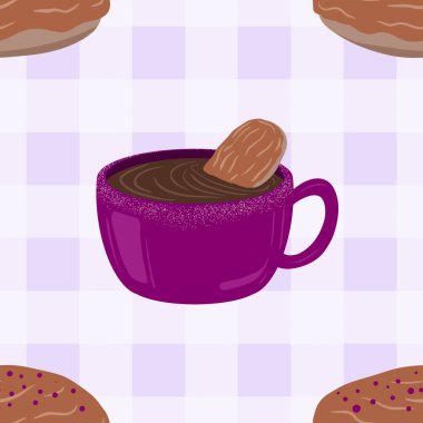 İzole edilmiş sıcak kremalı pasta. Çikolata, kahve, kakao ve kremalı fincanlar çizilmiş. Karalama kış mevsimlik elementleri beyaza izole edilmiş tasarım için. Samimi El çizimi. Desen Tasarım İllüstrasyonu.