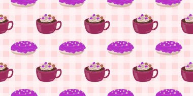 Sıcak ve lezzetli içeceklerle dolu bardaklar. Çikolata, kahve, kakao ve kremalı fincanlar çizilmiş. Karalama kış mevsimlik elementleri beyaza izole edilmiş tasarım için. Samimi El çizimi. Desen Tasarım İllüstrasyonu.