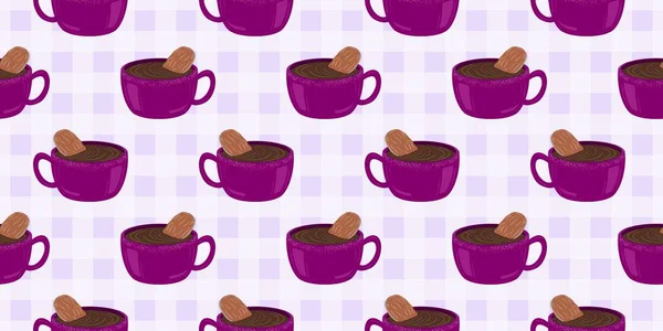 Sıcak ve lezzetli içeceklerle dolu bardaklar. Çikolata, kahve, kakao ve kremalı fincanlar çizilmiş. Karalama kış mevsimlik elementleri beyaza izole edilmiş tasarım için. Samimi El çizimi. Desen Tasarım İllüstrasyonu.