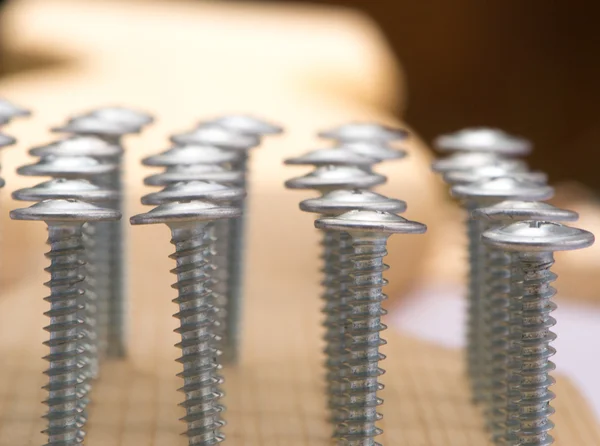 Tornillos atornillados en madera — Foto de Stock