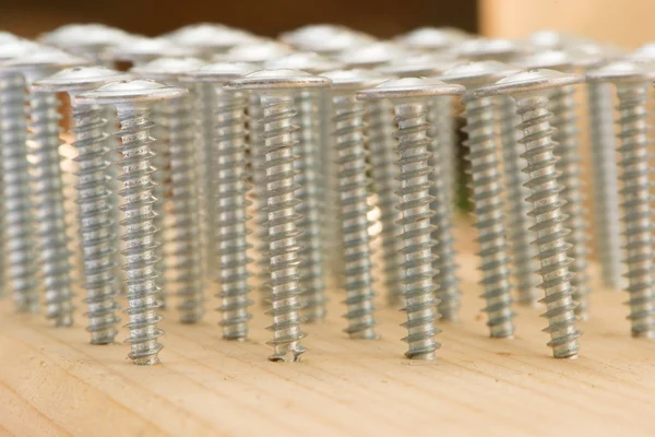 Tornillos en primer plano de madera — Foto de Stock