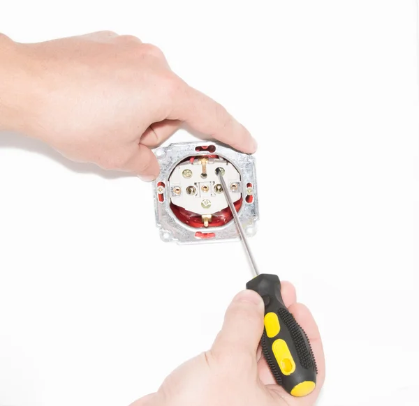 Installation socket with their hands — Stock Photo, Image