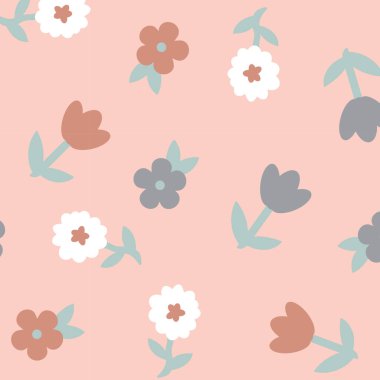 Yumuşak şeftali ya da tozlu pembe arkaplana karşı tekrarlanan çiçek deseni yazdırName