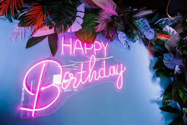 Pink lights Happy Birthday background with decorations