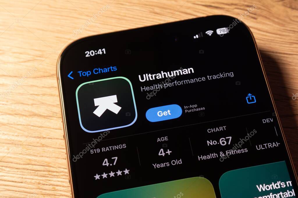 Ostrava, Czechia - January 31, 2025: Apple app store with Ultrahuman tracker fitness app to track performance and other sport activities