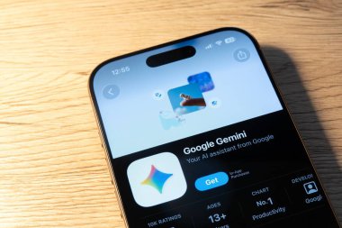 Ostrava, Çek Cumhuriyeti - 20 Kasım 2025: Google Gemini mobil sohbet robotu uygulaması yüklü Apple uygulama mağazası