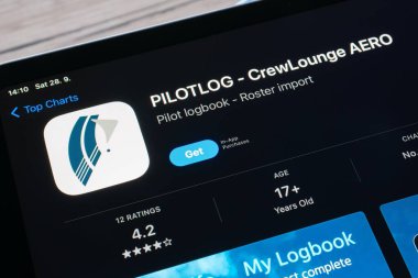 Ostrava, Çek Cumhuriyeti - 28 Eylül 2024: Pilotlog CrewLounge Aero mobil uygulamalı Apple uygulama mağazası