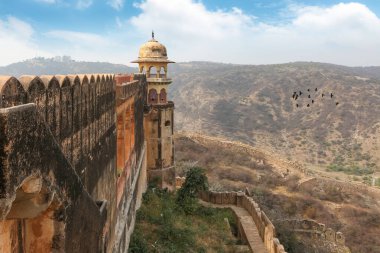 Ancient Fort tower at Jaigarh Jaipur Rajasthan with scenic aerial landscape