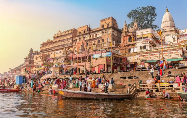 Varanasi Ganges Ghat Bij Zonsopgang — Stockfoto