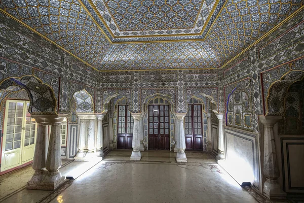 Decoração Vidro Interior Palácio Cidade Jaipur Novembro 2019 — Fotografia de Stock