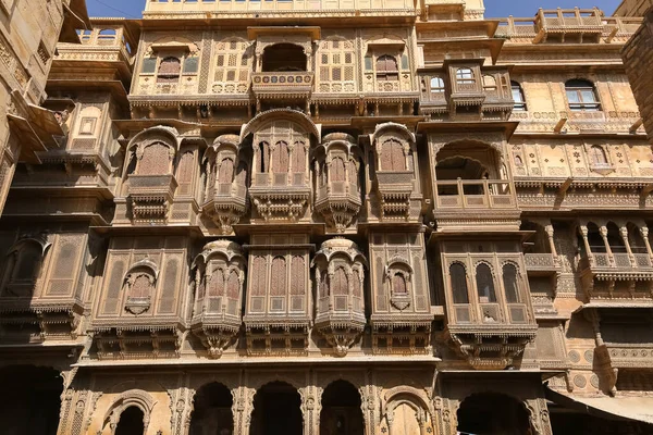 Αρχαίο Αρχιτεκτονικό Έργο Του Patwon Haveli Στο Jaisalmer Ινδία — Φωτογραφία Αρχείου