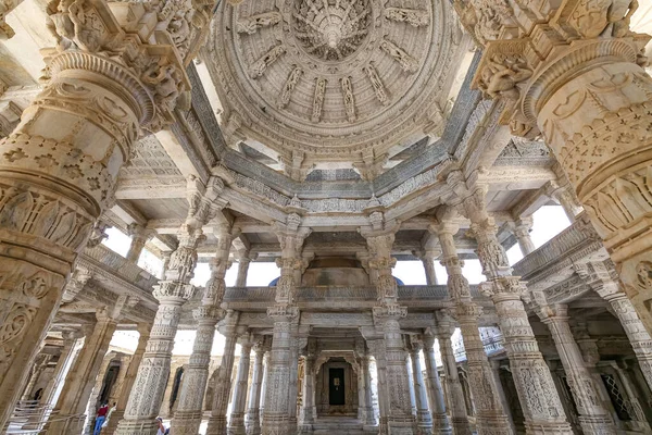 Utmärkt Inredningsskulptur Väggarna Jain Templet Vid Mount Abu Rajasthan Den Stockbild