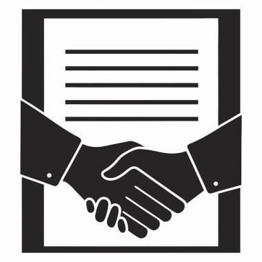 Metni temsil eden, iş anlaşmasını ya da sözleşmeyi sembolize eden, bir belgenin önünde titreyen iki elin simgesi..
