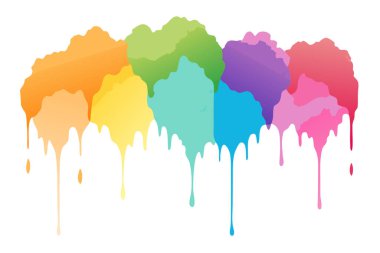 Soyut renkli boya, siyah arka plana çeşitli şekil ve renklerde sıçrar ve damlar. Yazdırma ve dijital ortam için uygun ölçeklenebilir vektör biçimi.