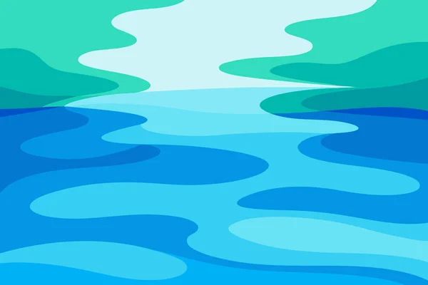 Soyut bir illüstrasyon, mavi ve turkuazdan oluşan dolambaçlı bir nehri tasvir eder..