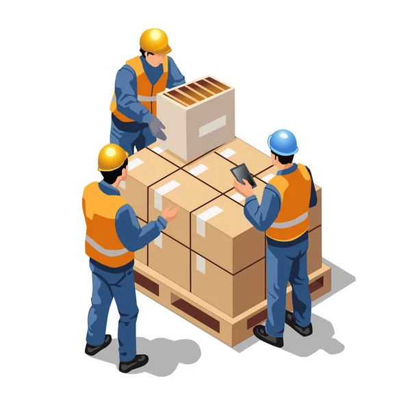 İşçiler kutu örnekleme yığınları düzenler