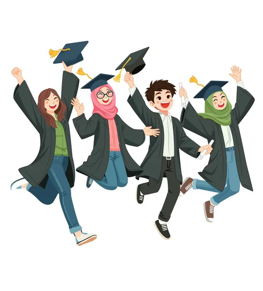 Mezun olan öğrenciler birlikte havaya zıpladılar.