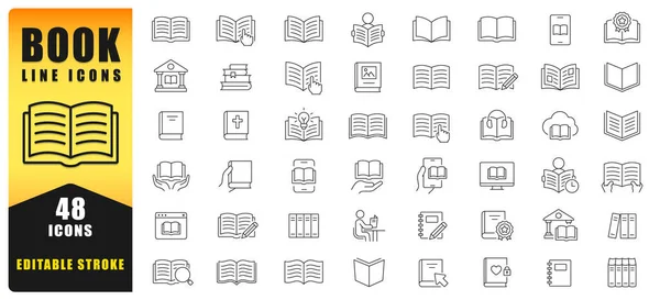 Okuma, Eğitim, Kütüphane, Öğrenme, Dijital Kitaplar, Çalışmalar, Bilgi ve Edebiyat Konseptleri ve İnternet, Uygulama ve Yazdırma Kullanımı İçin Düzenli Vuruşlar Tasarımı içeren Kitap Satırı Simgesi. İzole Vektör Simgeleri.