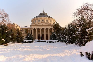 Romen Atinası Bükreş 'te kış manzarasında