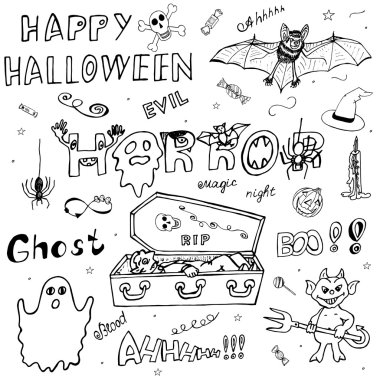 Cadılar Bayramınız Kutlu Olsun. El çekilmiş Icons set.