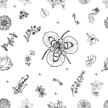 Çiçek dekorasyon desen siyah ile kroki öğeleri. 