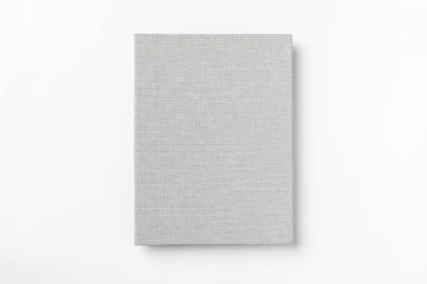 Libro Grigio Copertina Rigida Isolato Sfondo Bianco Vista Dall Alto — Foto Stock