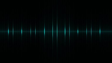 Koyu siyah bir arkaplanda parlayan cyan / teal çizgileriyle soyut ana ses dalgaboyu ve eşitleyici.