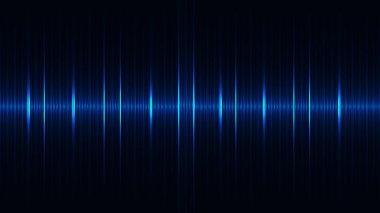 Koyu mavi arkaplanda parlayan mavi çizgilerde soyut ana ses dalgaboyu ve eşitleyici.