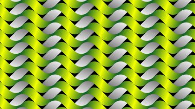 Siyah zemin üzerinde limon yeşili gradyan olan 3 boyutlu dalgalı kurdelelerin kusursuz vektör deseni.