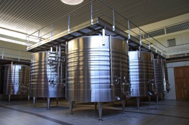 Güney Amerika 'da Şili, Altair' de bir üzüm bağında şarap üretimi için iç ve karakteristik detaylar