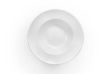 Beyaz arka planda yukarıdan görünen seramik plaka