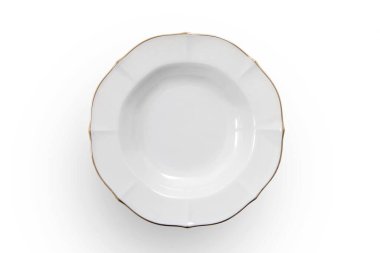 Beyaz arka planda yukarıdan görünen seramik plaka