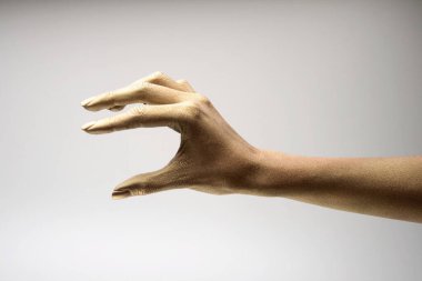 Beyaz arkaplanda çeşitli pozlar, jestler ve renkler bulunan kadın elleri.