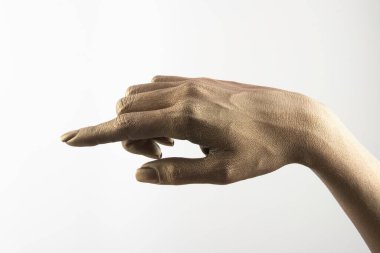 Beyaz arkaplanda çeşitli pozlar, jestler ve renkler bulunan kadın elleri.