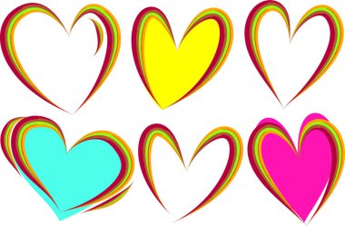 Renkli, yaratıcı, soyut ana hatlı afiş kalpleri.