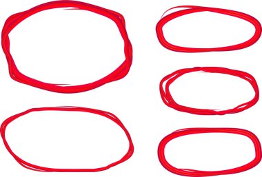 red colorful hand drawn scribble stylized circles set