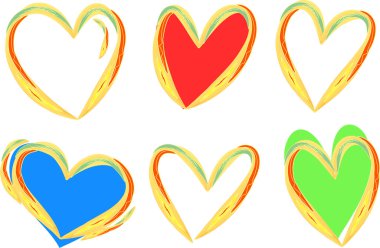 Renkli yaz stili, süslü, soyut kalpler.