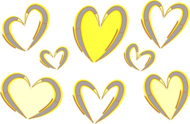 Gri sarı renkli sanatsal soyut kalpler vektör belirledi