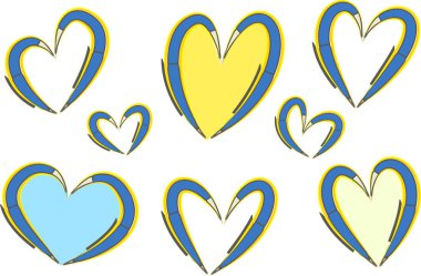 mavi sarı renkli, sanatsal soyut kalpler vektör belirledi