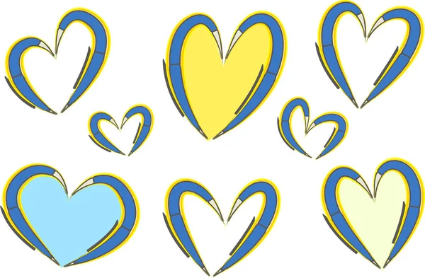 mavi sarı renkli, sanatsal soyut kalpler vektör belirledi