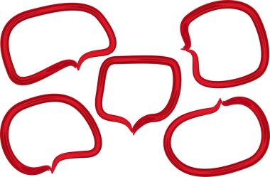 kırmızı renkli yaratıcı el çizilmiş boyalı konuşma baloncukları seti