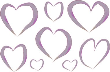 Pastel mor eflatun renkli el çizimi eğri, yaratıcı, soyut kalpler.