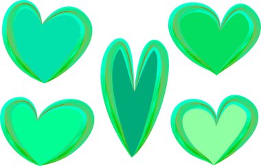 Parlak yeşil renkli fırça darbeleri soyut kalpler