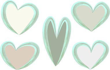 Pastel yeşil kahverengi renkler dekoratif fırça darbesi soyut kalpler